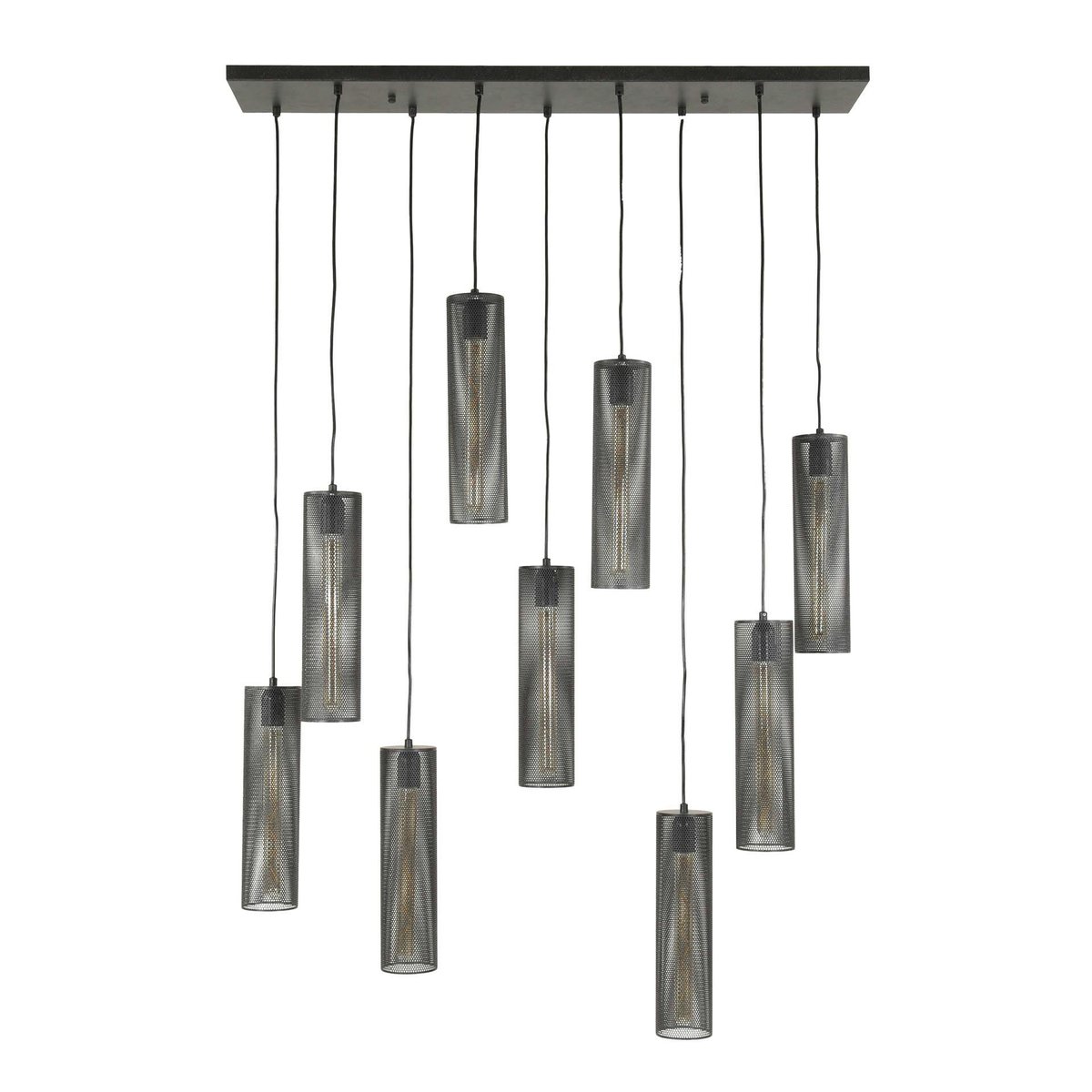 Suspension contemporaine grillagée 9 abat-jour RALF noir, PIER IMPORT