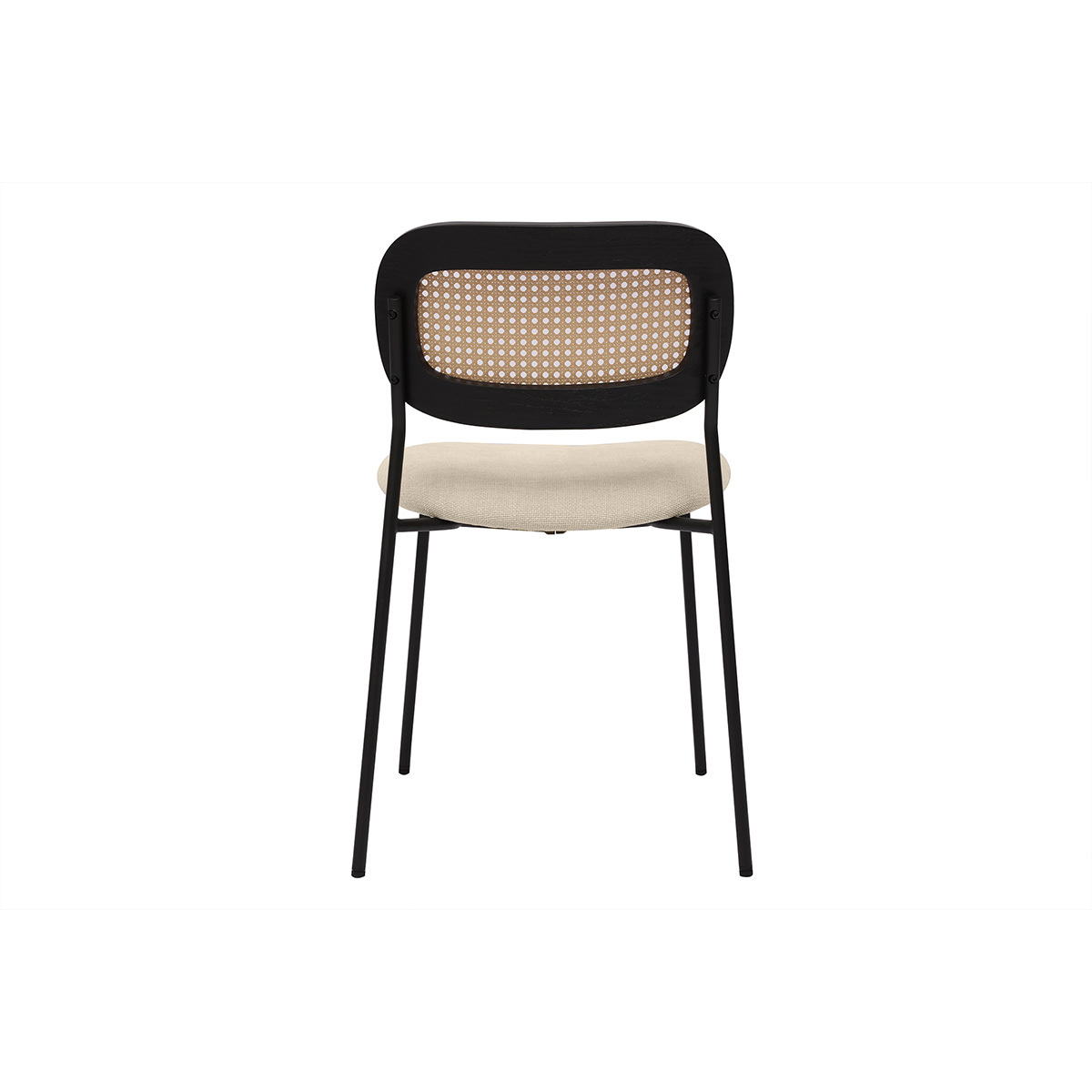 Chaises design en tissu effet velours texturé beige, métal noir et cannage rotin (lot de 2) MIRANDA beige, MILIBOO