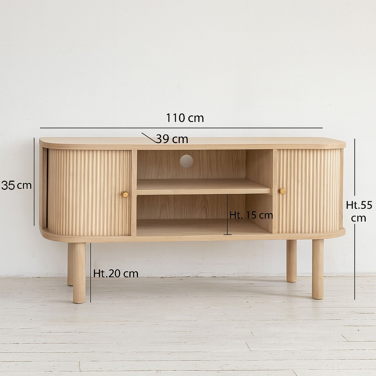 Meuble télévision en bois clair avec portes coulissantes, HECTOR naturel, NOW'S HOME