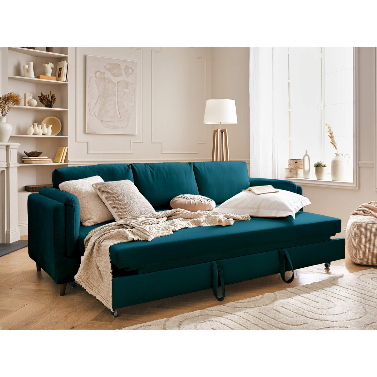 Canapé Convertible 3 places - BROOKE bleu canard, BEST MOBILIER