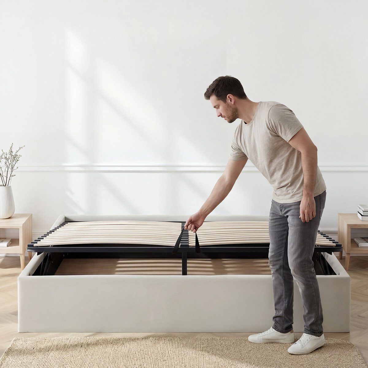 Sommier Coffre Tissu Beige ATLAS beige, OLYMPE LITERIE