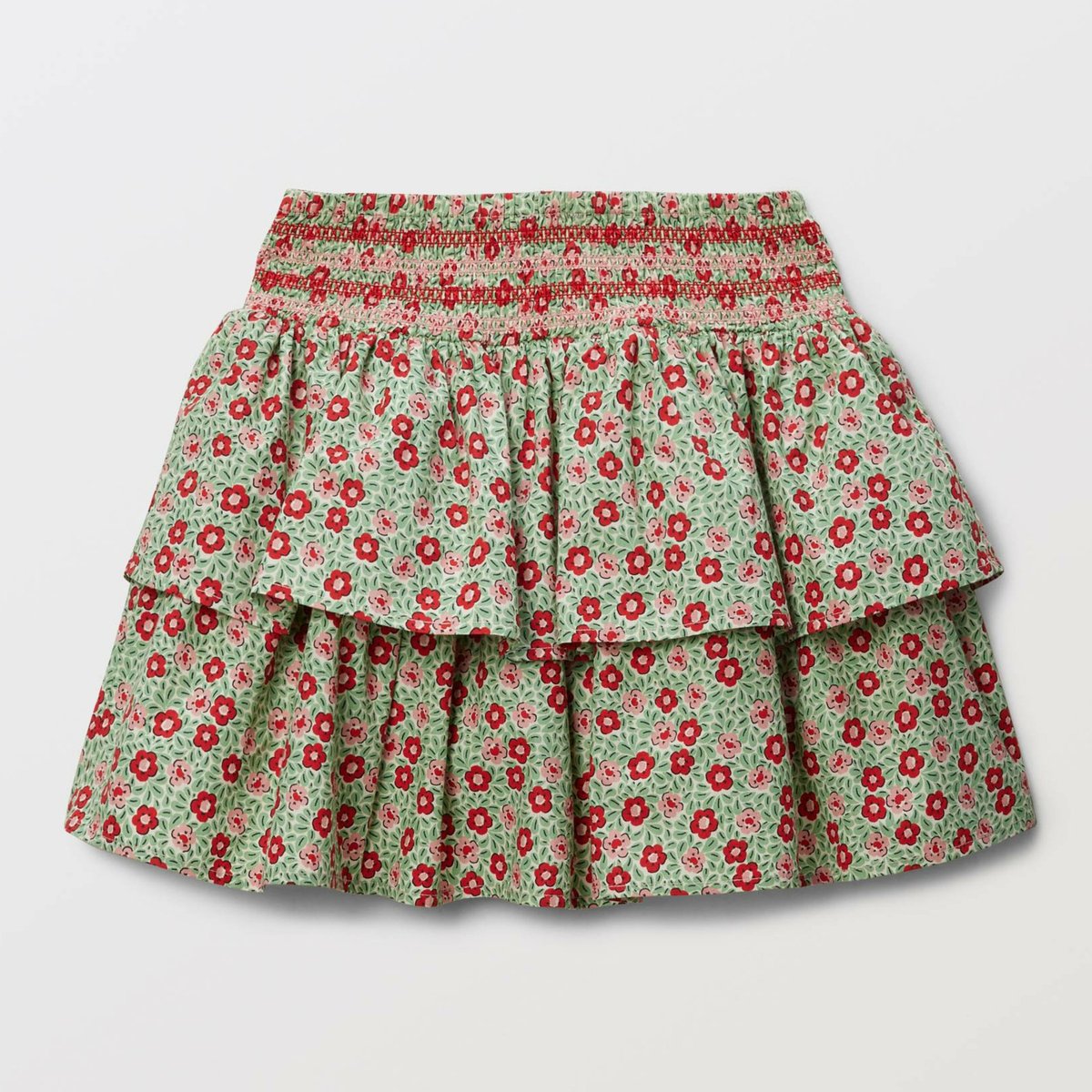 Jupe à smocks en coton cadmium, MONOPRIX
