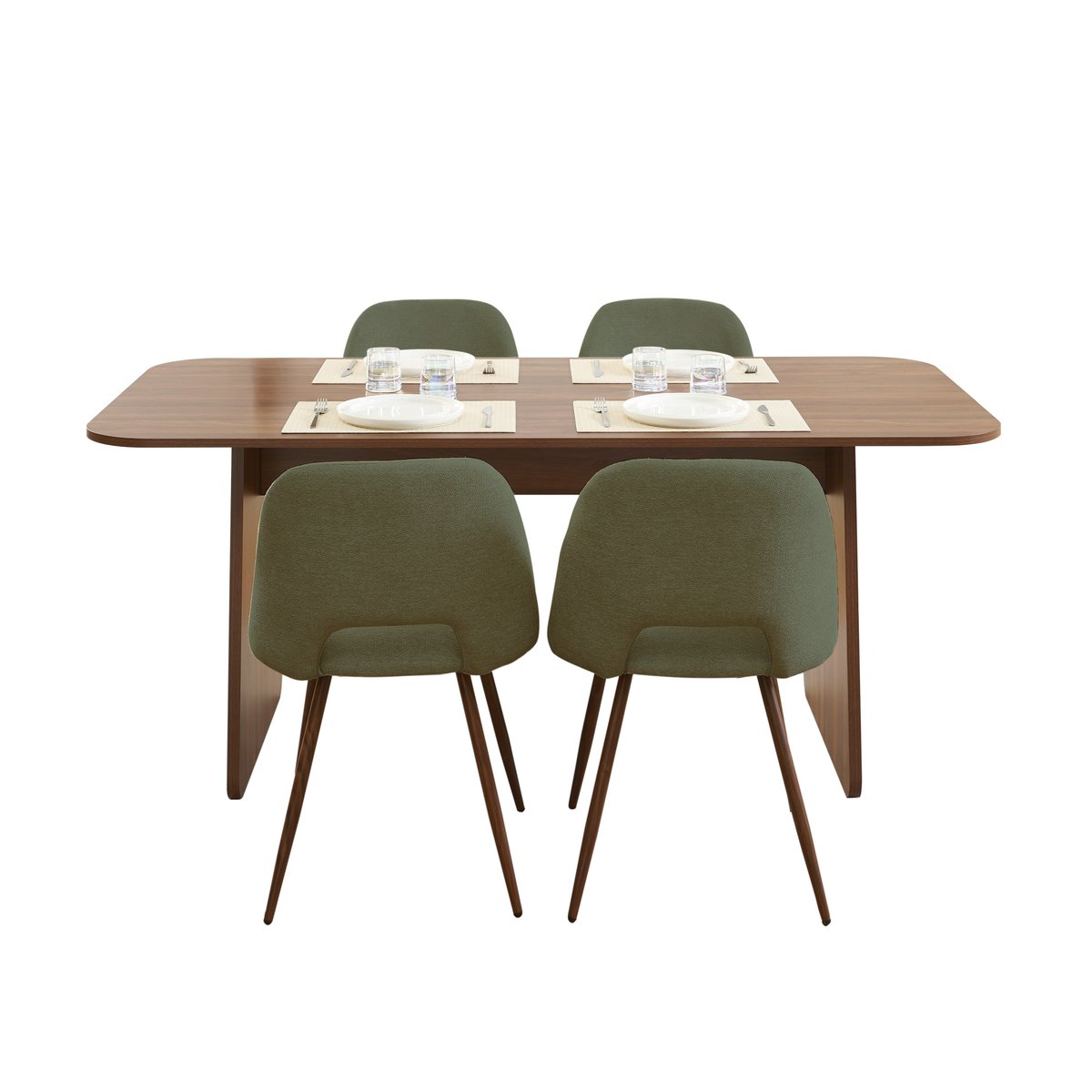 Ensemble table noyer et 4 chaises tissu  LANGO bois foncé, BAÏTA