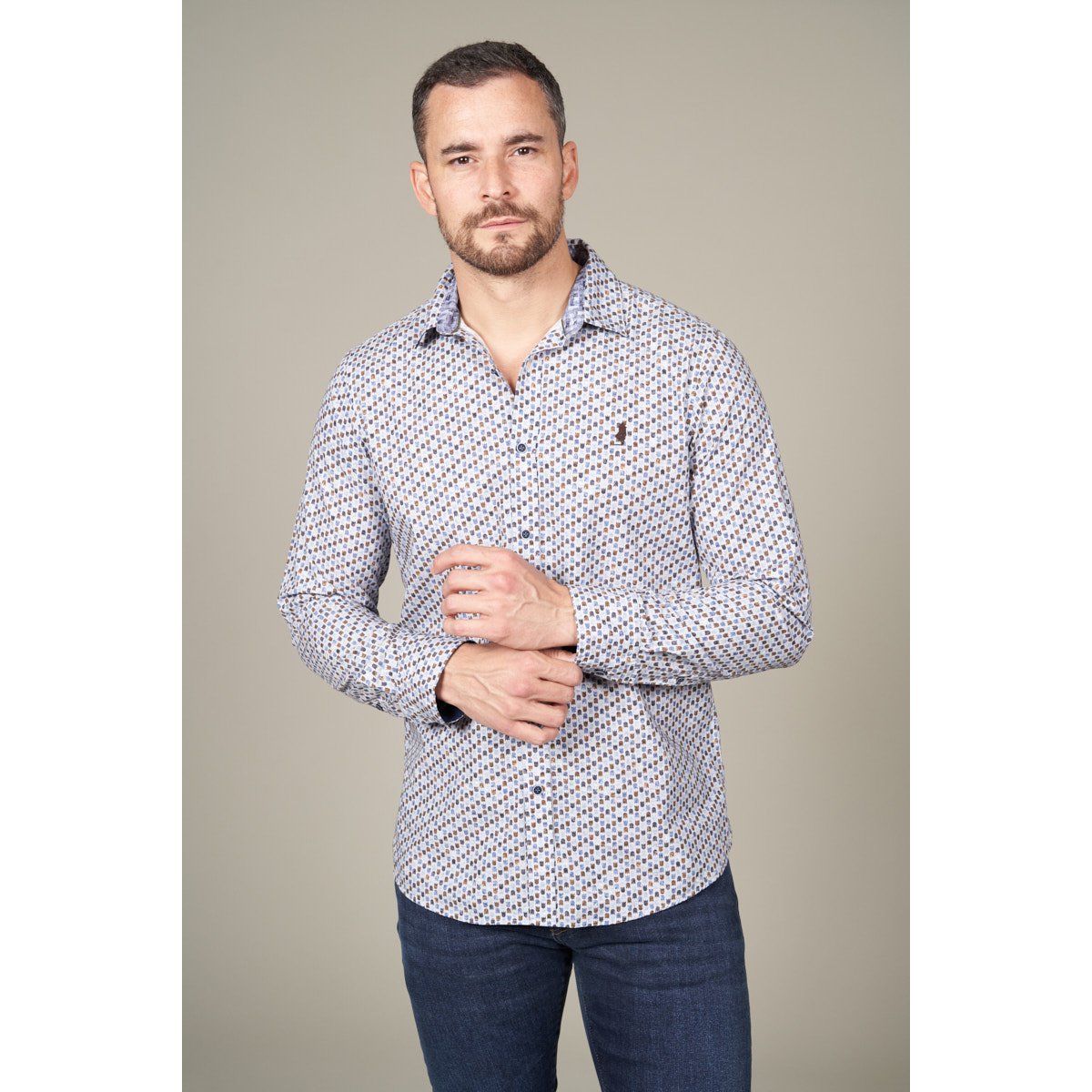 Chemise imprimée tulipe bleu marine, MCS