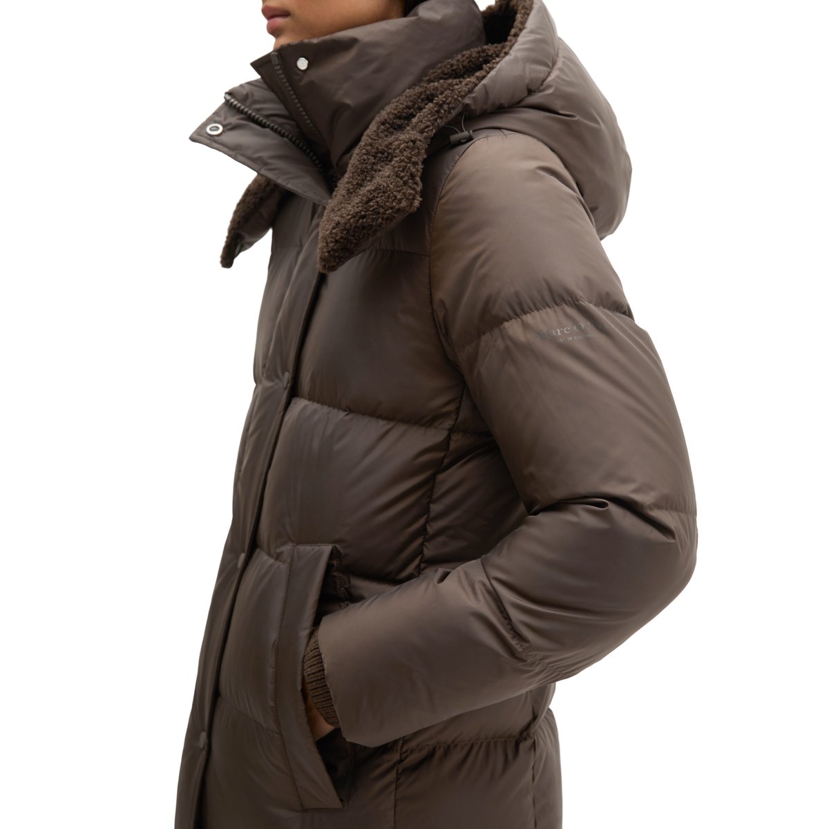 Manteau matelassé en duvet à capuche, coupe régulière avec une surface hydrofuge marron, MARC O'POLO