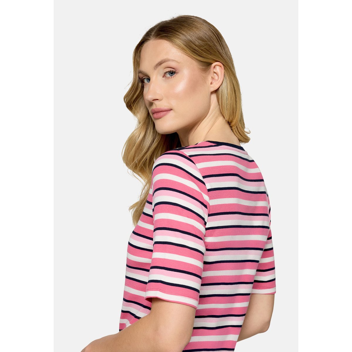 T-shirt basique de texture côtelée pink/dark blue, BETTY BARCLAY