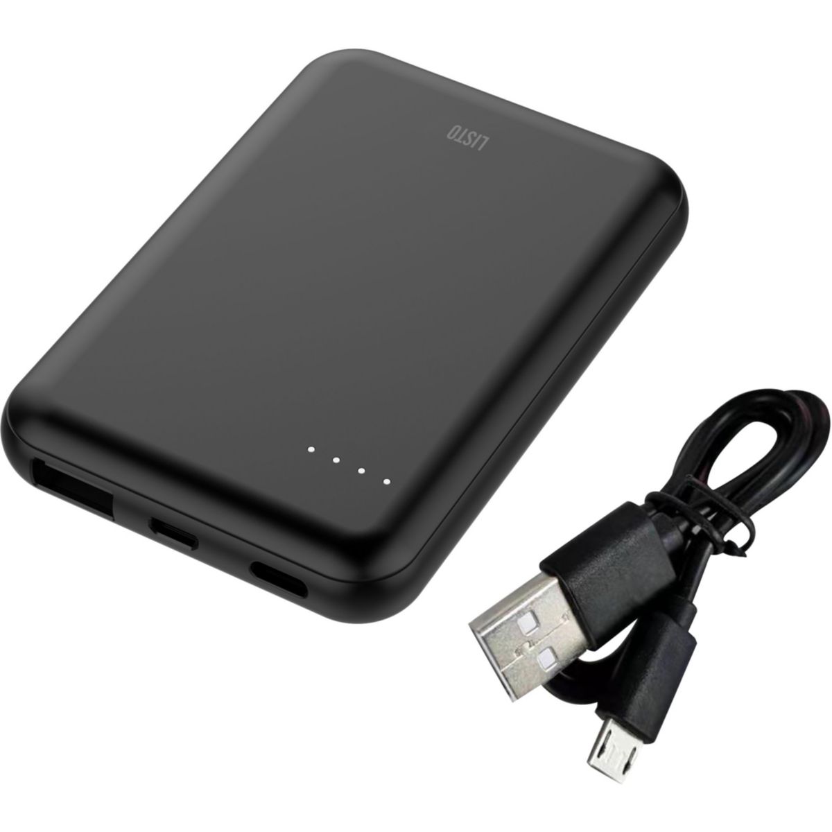 Batterie externe 5000 mAh USB C noir couleur unique, LISTO