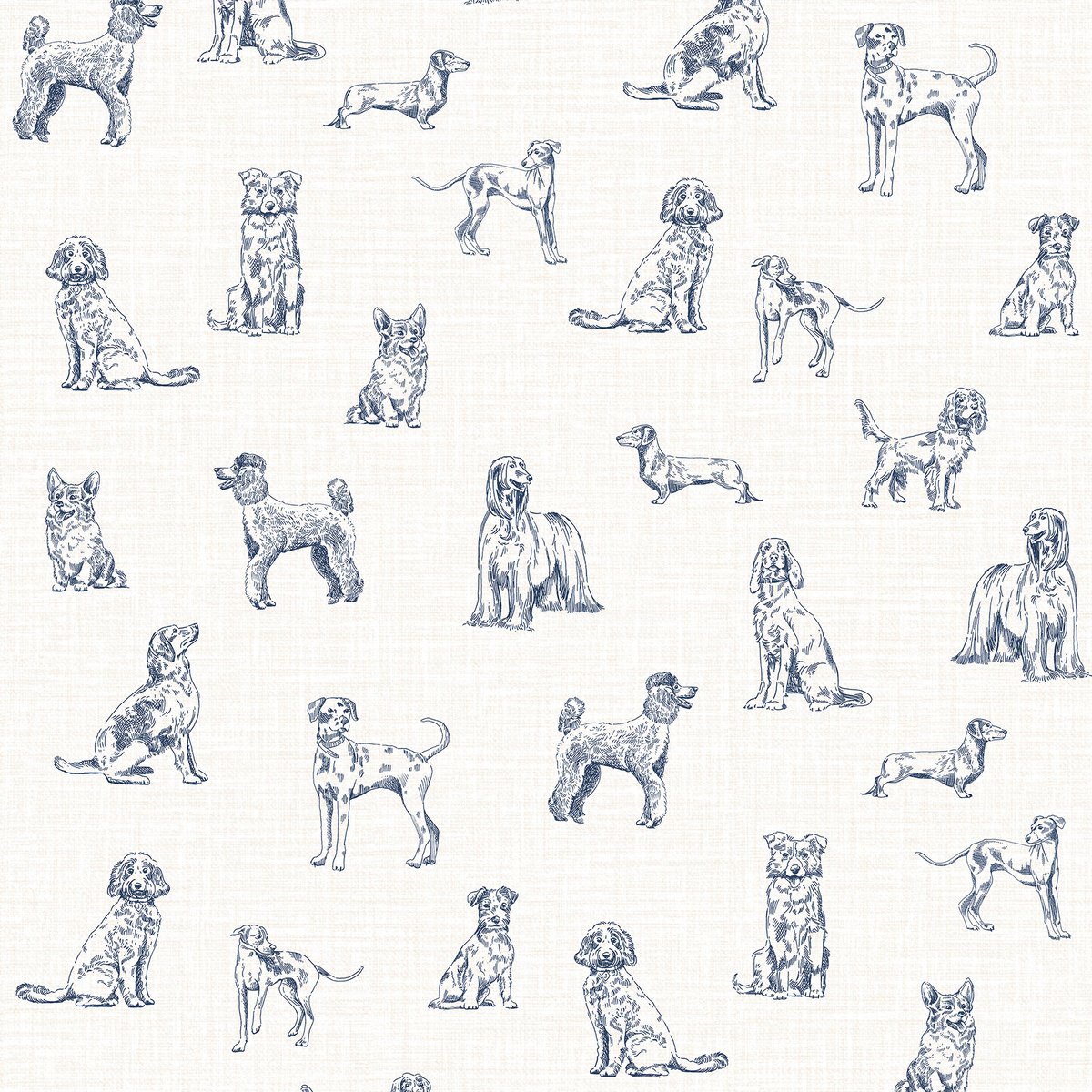 Papier peint Portraits de chiens bleu, crème, JOULES