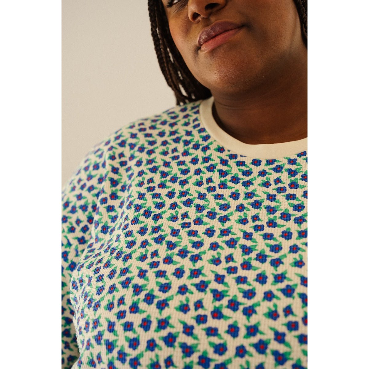 Pyjama Long Gaufré Coton BIO mini fleurs bleu, WE ARE JOLIES