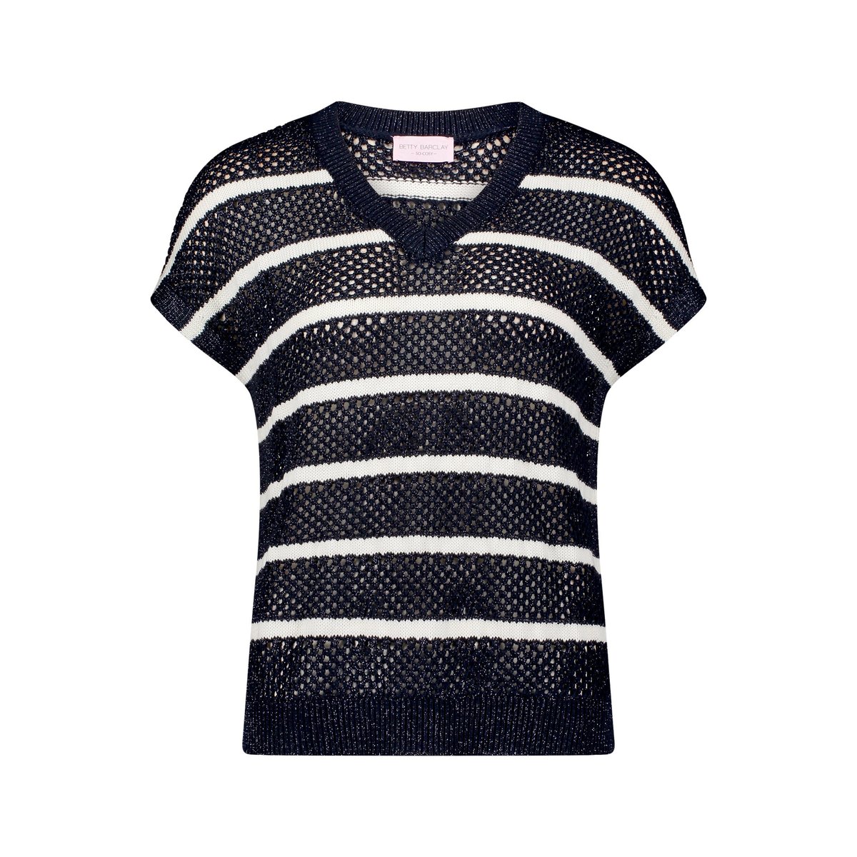 Pull-over en maille ajourée à rayures patch dark blue/white, BETTY BARCLAY