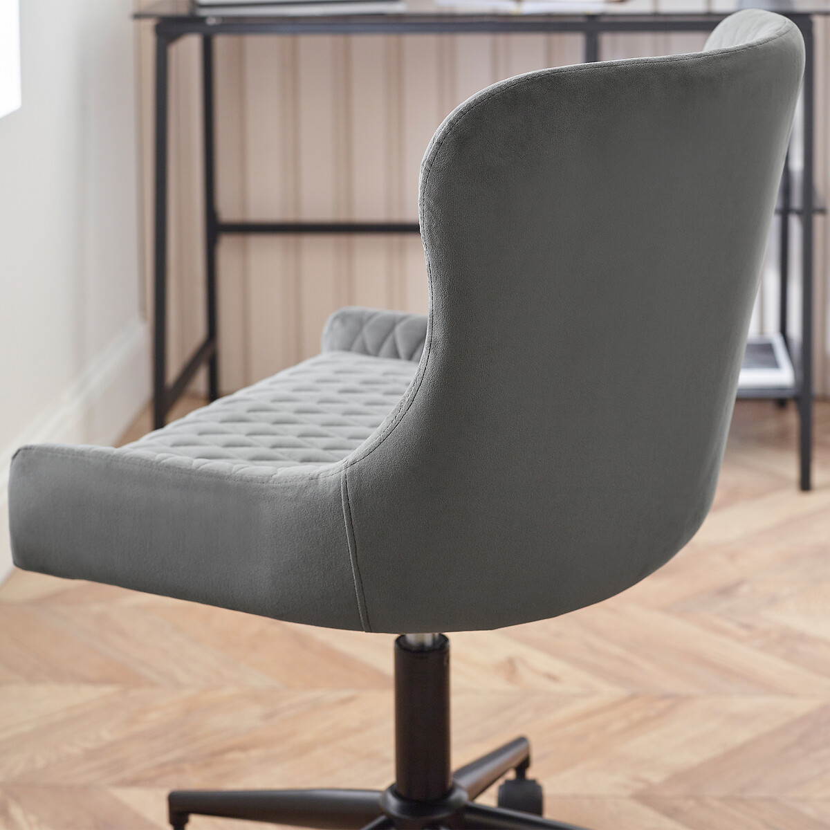 Kenton Velvet Quilted Office Swivel Chair grey, SO'HOME