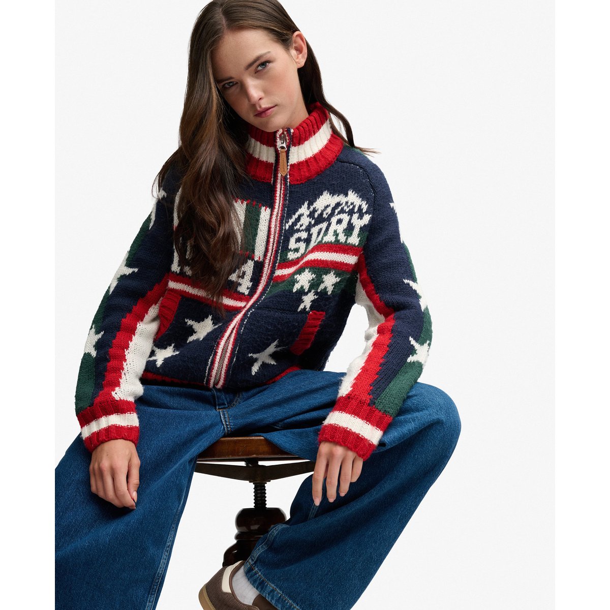 Cardigan Statement Alpine zippé coupe décontractée bleu marine éclipse multi, SUPERDRY