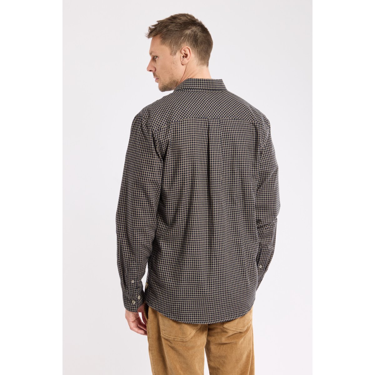 Chemise coupe droite HERITAGE en coton flanelle pour homme carreaux marine/beige, ARMOR-LUX