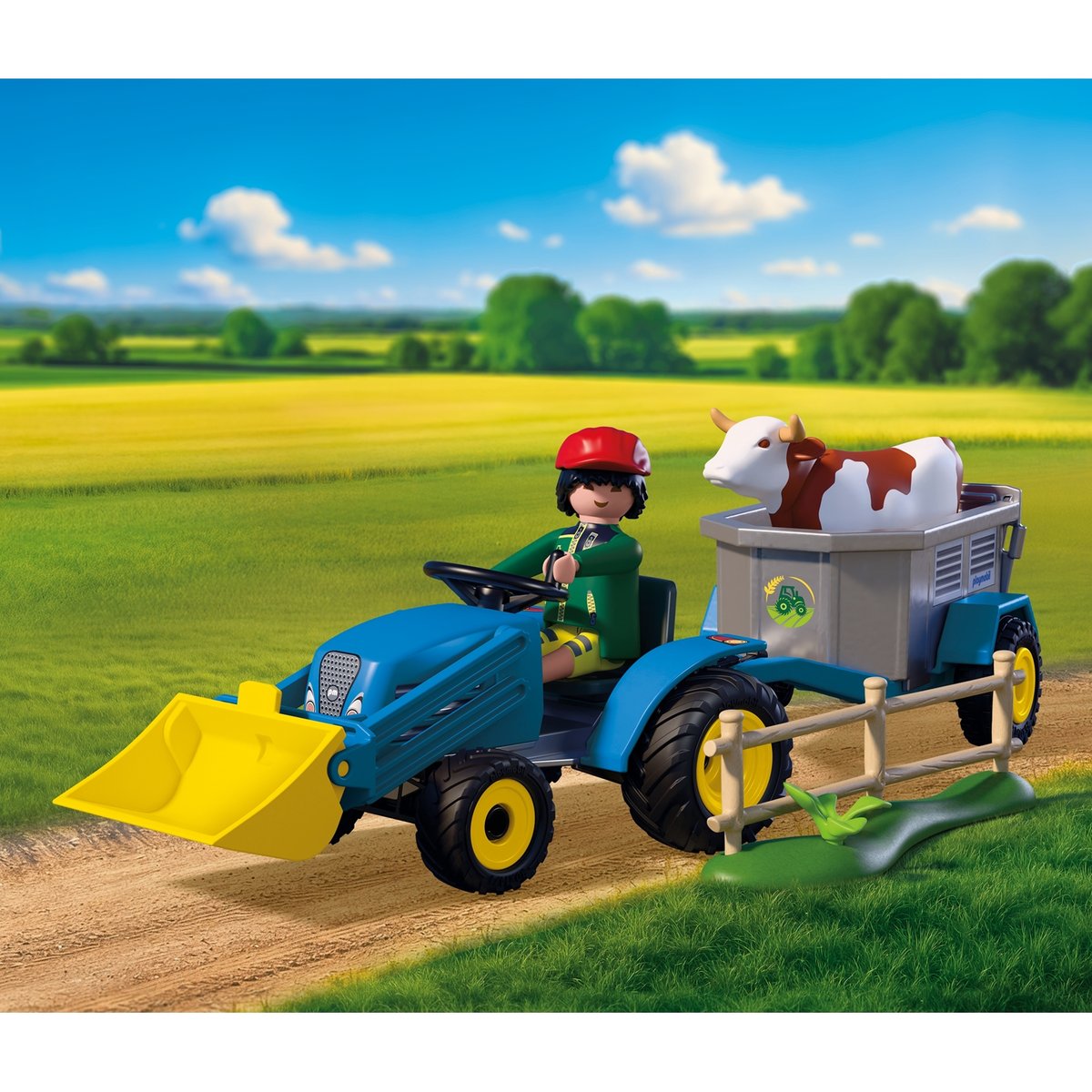 Petit tracteur avec andaineur à foin multicolore, PLAYMOBIL