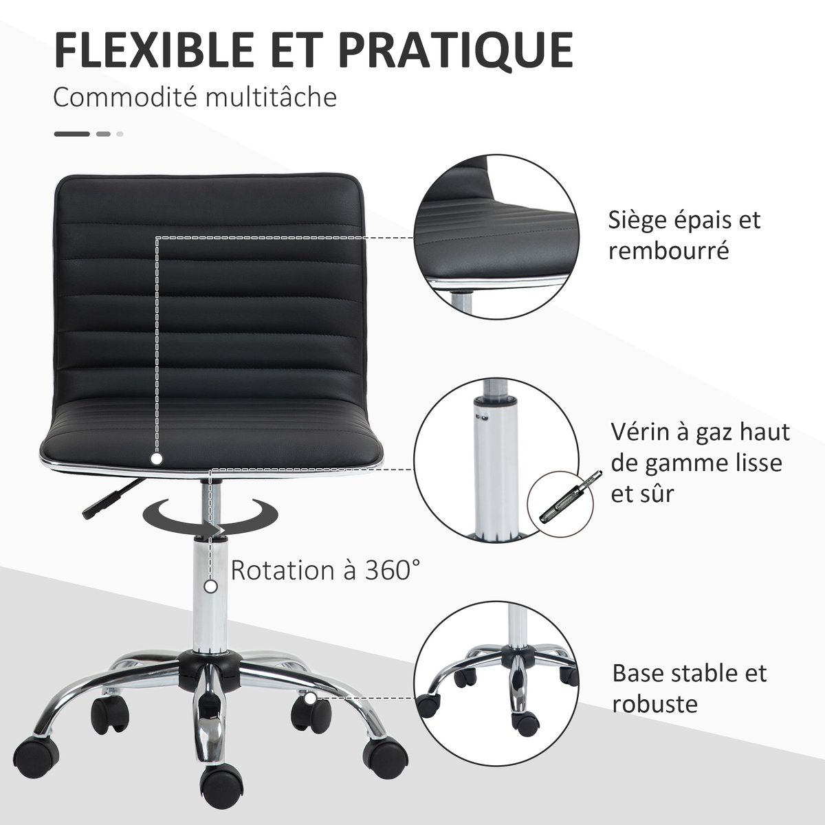 Chaise de bureau Revêtement synthétique Noir noir, HOMCOM