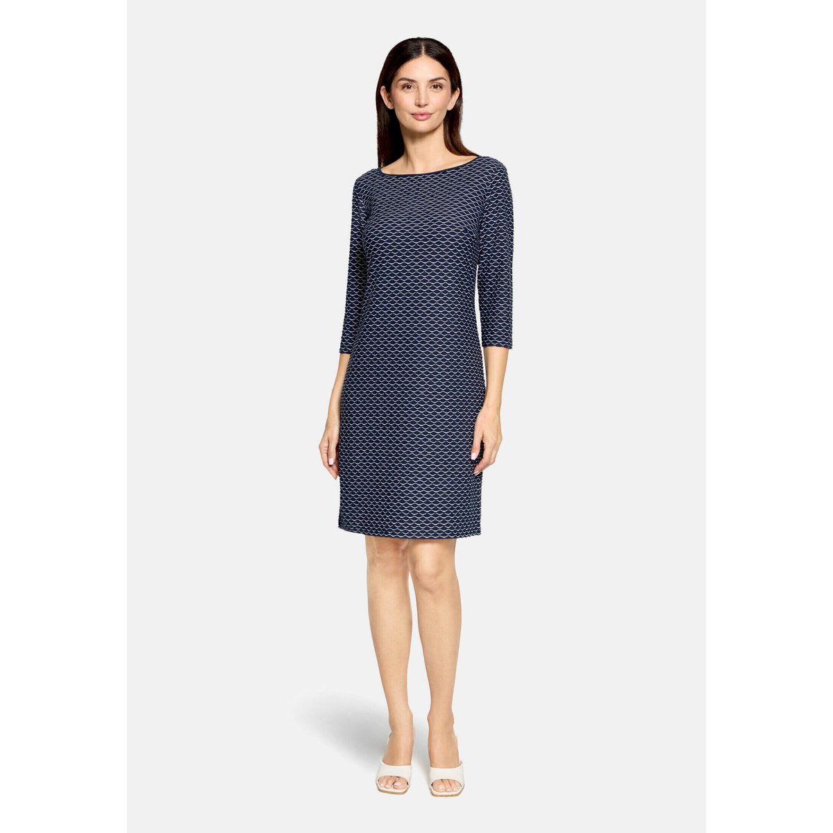 Robe droite à manches 3/4 bleu/blanc, BETTY BARCLAY