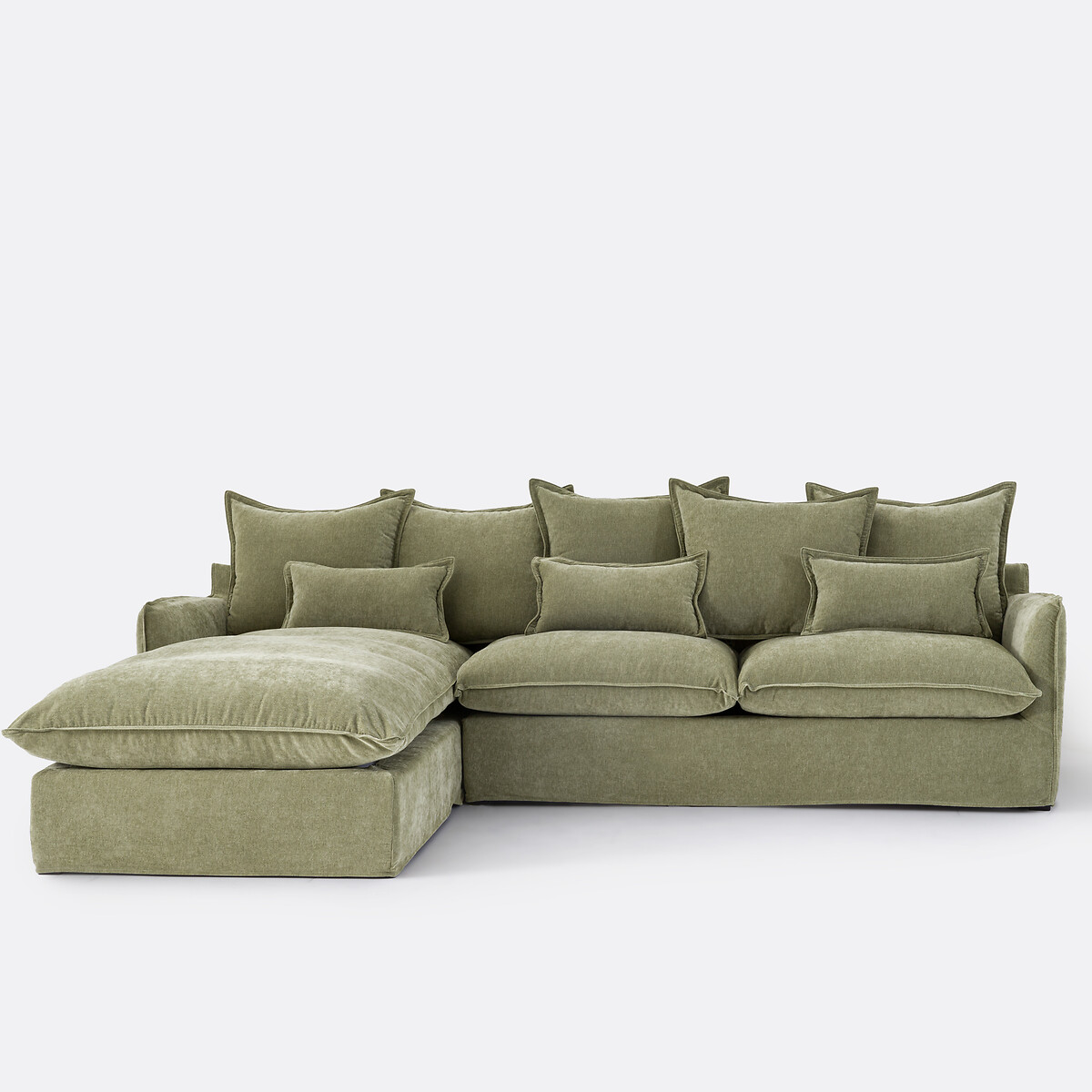 Canapé d'angle gauche convertible matelas 6 cm 4 places polyester chiné, ODNA vert eucalyptus, LA REDOUTE INTERIEURS
