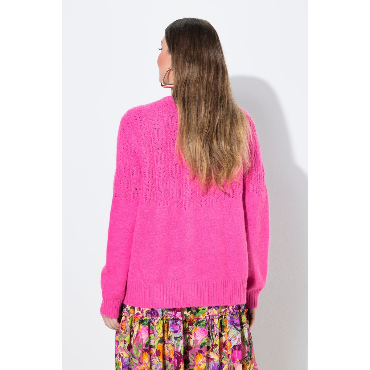 Cardigan col rond et manches longues rose vif, ULLA POPKEN