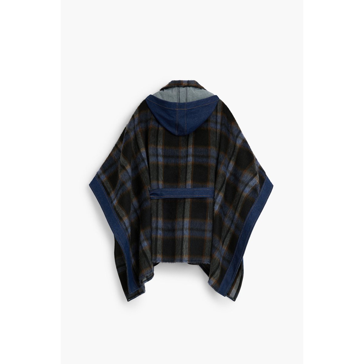 Poncho en denim à carreaux marron, DESIGUAL
