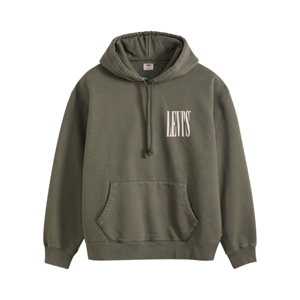 Sweat en coton mélangé kaki uni avec une coupe droite et une capuche vert, LEVI'S