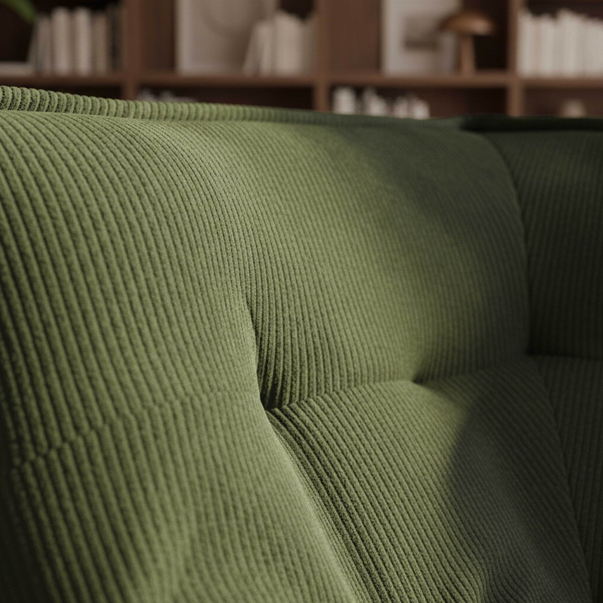 Fauteuil d'angle en velours côtelé type chauffeuse, LIZY vert, OVIALA