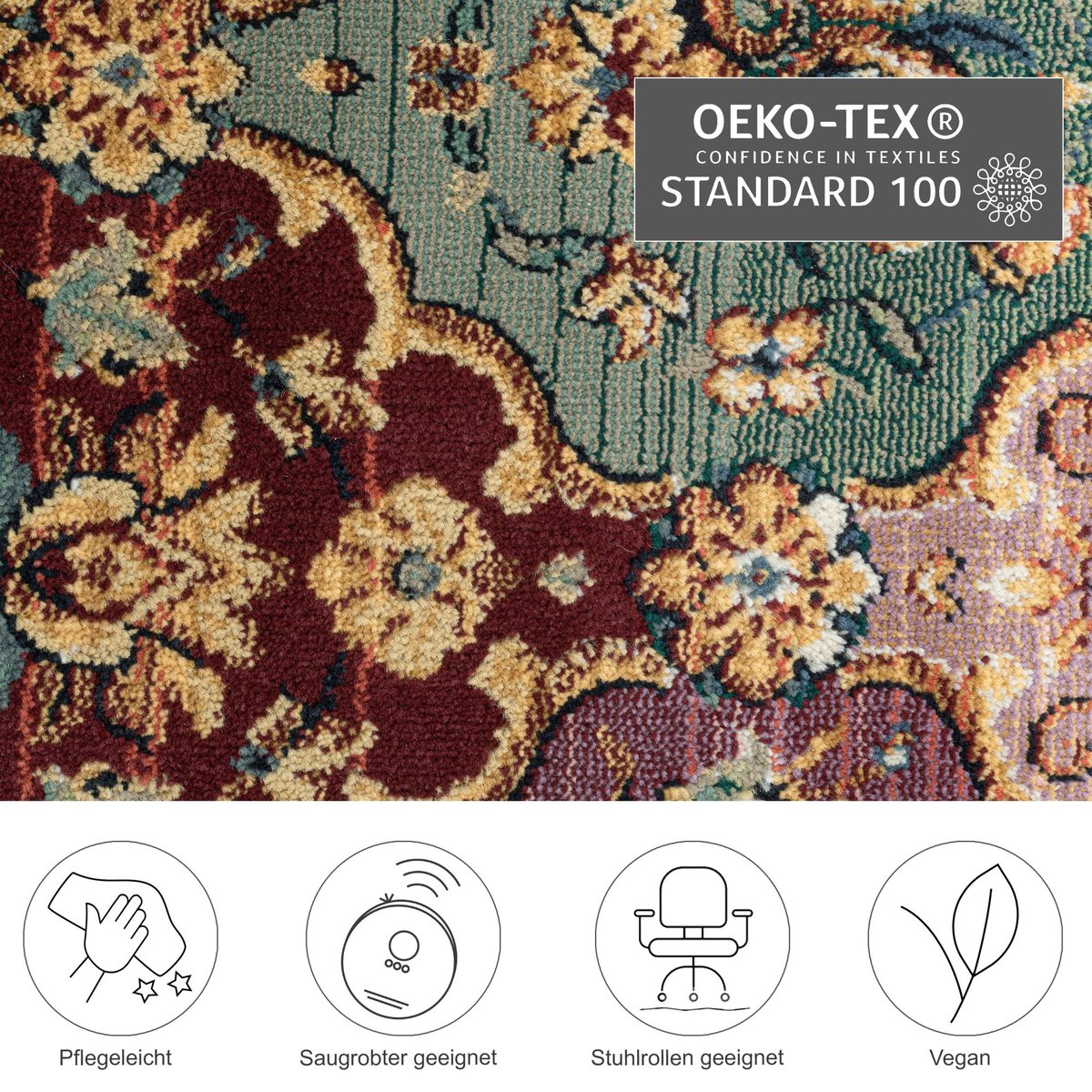 Tapis motif floral - GABIRO rouge, THEKO