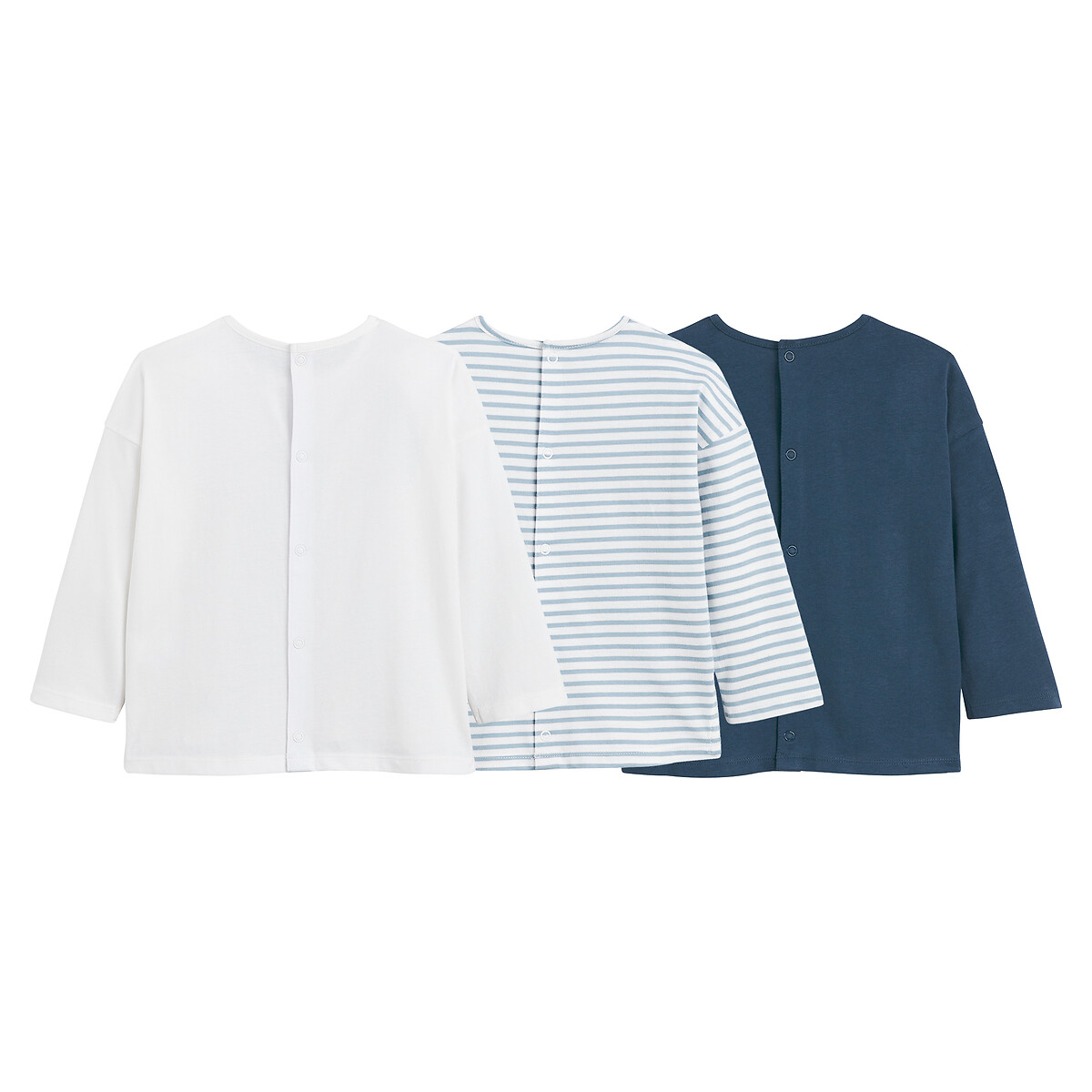 Lot de 3 T-shirts manches longues bleu/blanc, LA REDOUTE COLLECTIONS