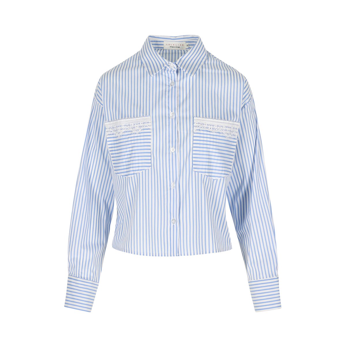Chemise rayée poches macramé bleu pastel, LOLALIZA