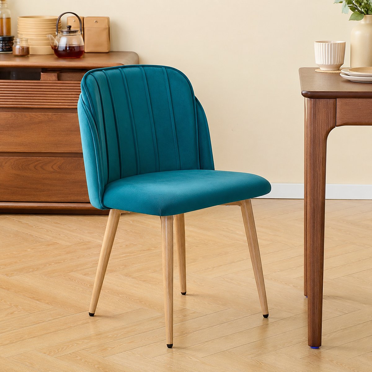 Lot de 2 chaises, métal et velours, NORA bleu canard, NORDLYS