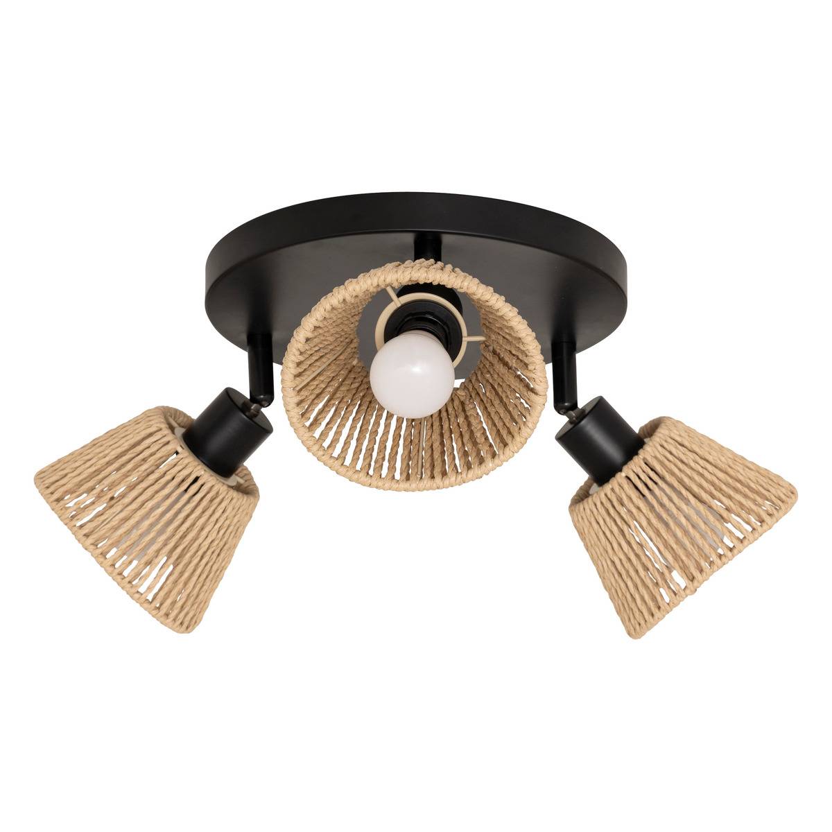 Plafonnier 3 spots orientables en papier tressé MYHA beige, ATMOSPHERA