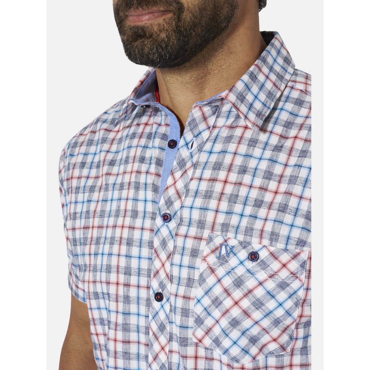 Chemise à manches courtes BENDIKS bleu à carreaux, JAN VANDERSTORM