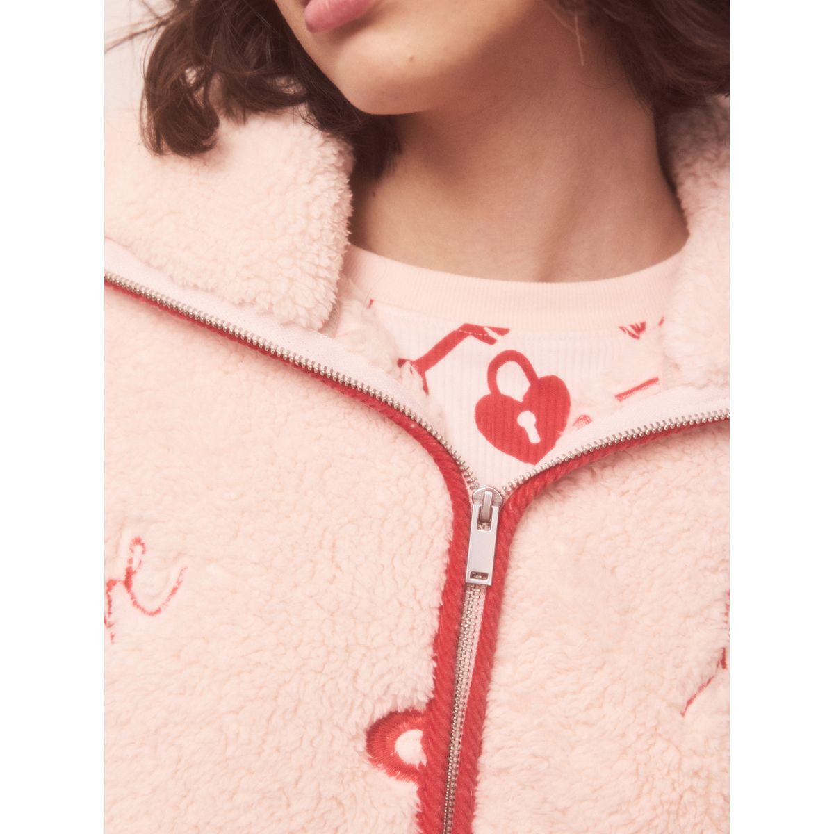 Polaire zippée rose/rouge coeur, NEXT
