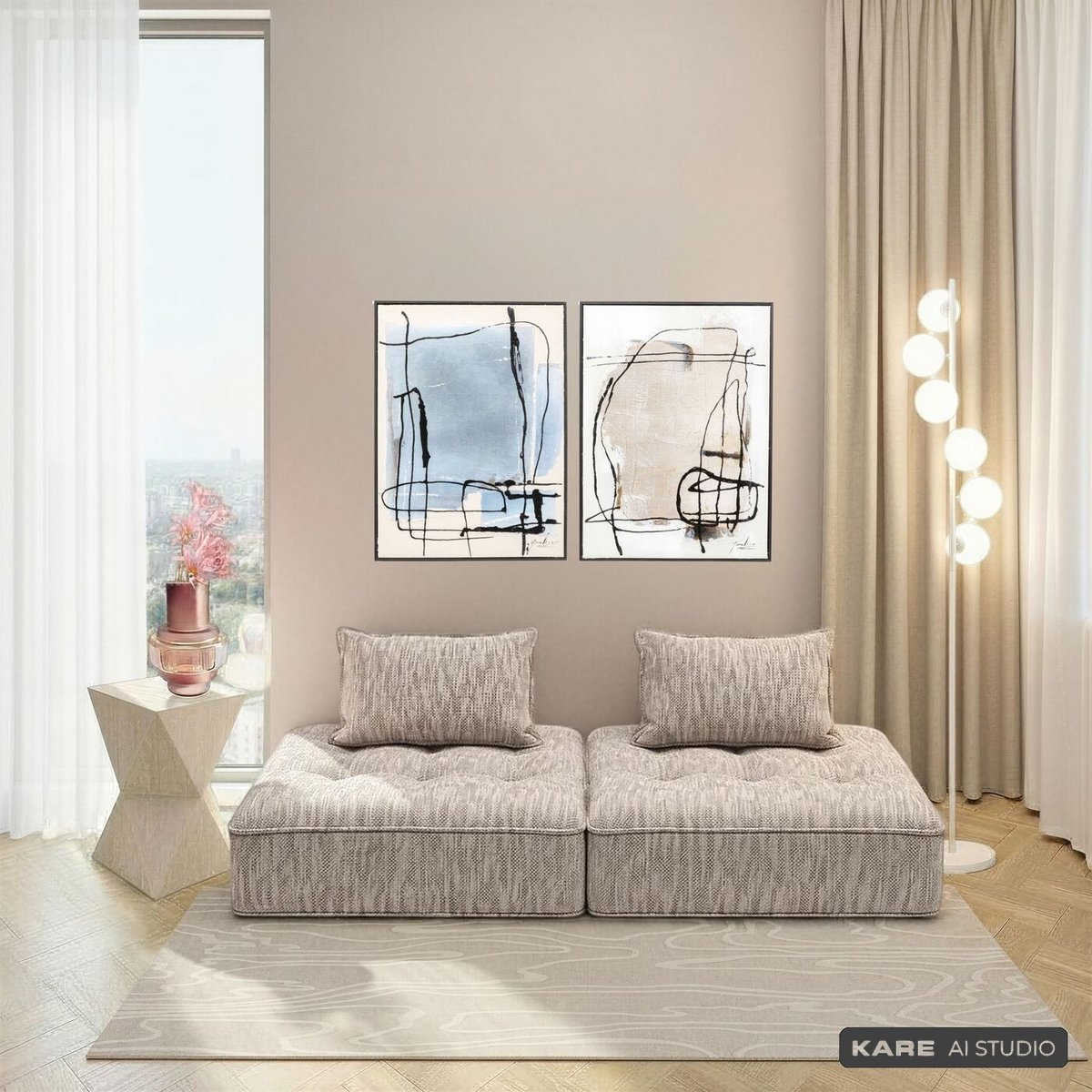 Tapis lignes fluides abstraites, LINE gris, KARE DESIGN