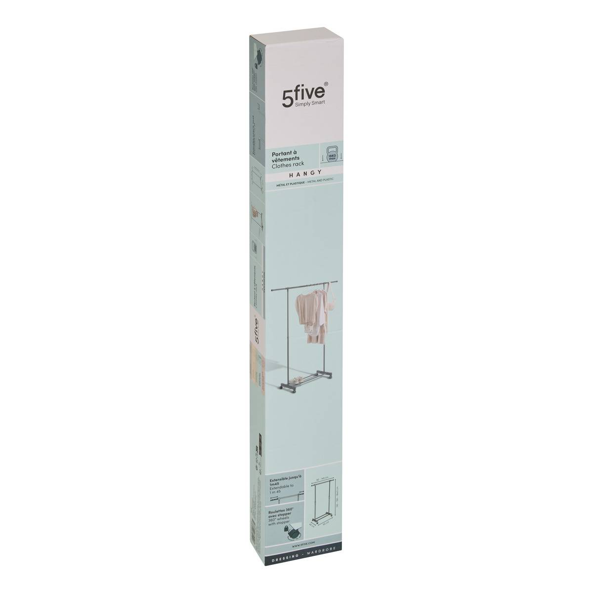 Portant à vêtements extensible avec roulettes HANGY gris, 5FIVE SIMPLY SMART