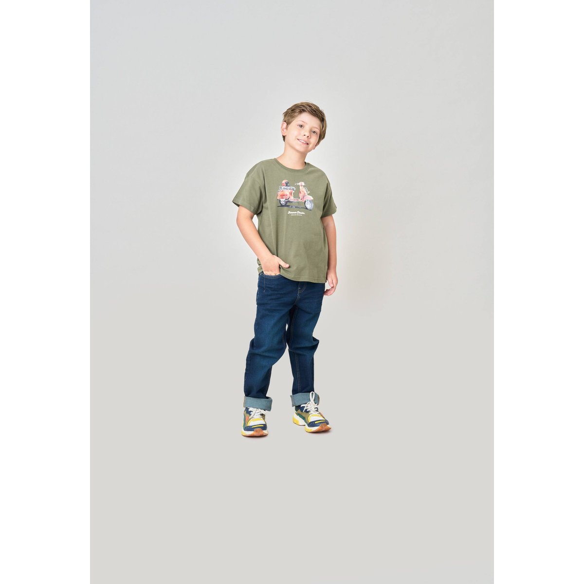 T-shirt regular garçon en 100% coton avec imprimé scooter vintage JUICY khaki, DEELUXE