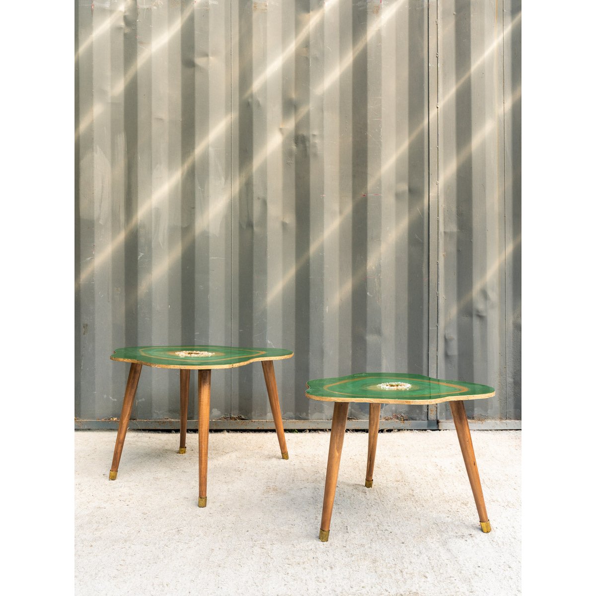 Tables gigognes en bois vertes Barbara N°171 - Bon état bois foncé, DEBONGOUT