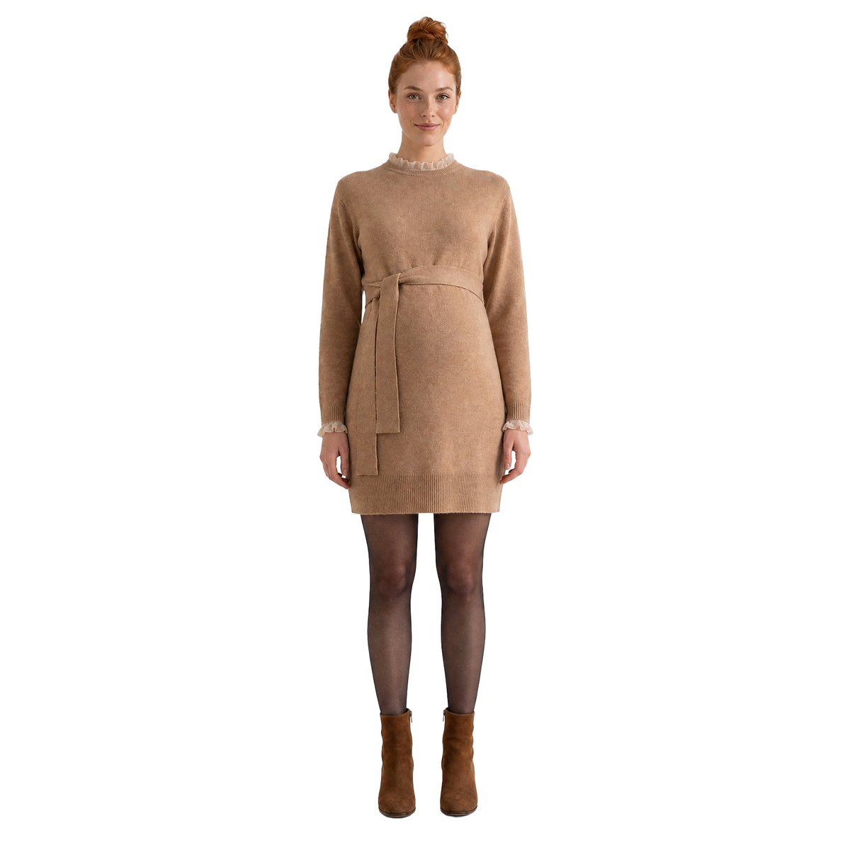 Robe de grossesse manches longues taupe, VERTBAUDET