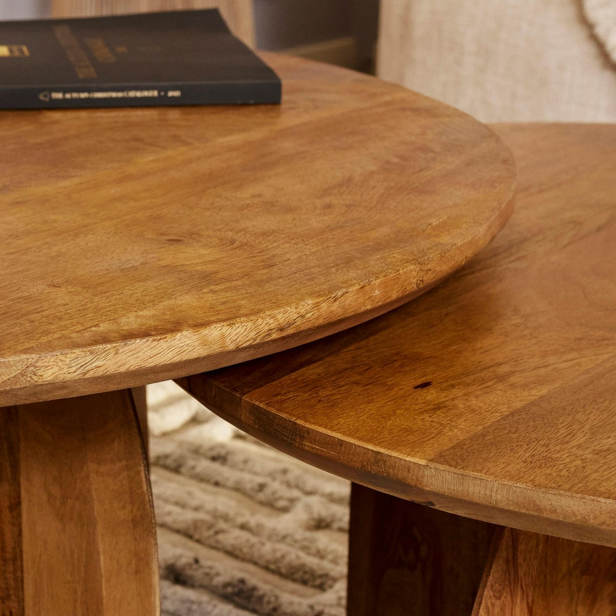 Table basse vintage en bois Ø70 cm CALDERA bois naturel, PIER IMPORT