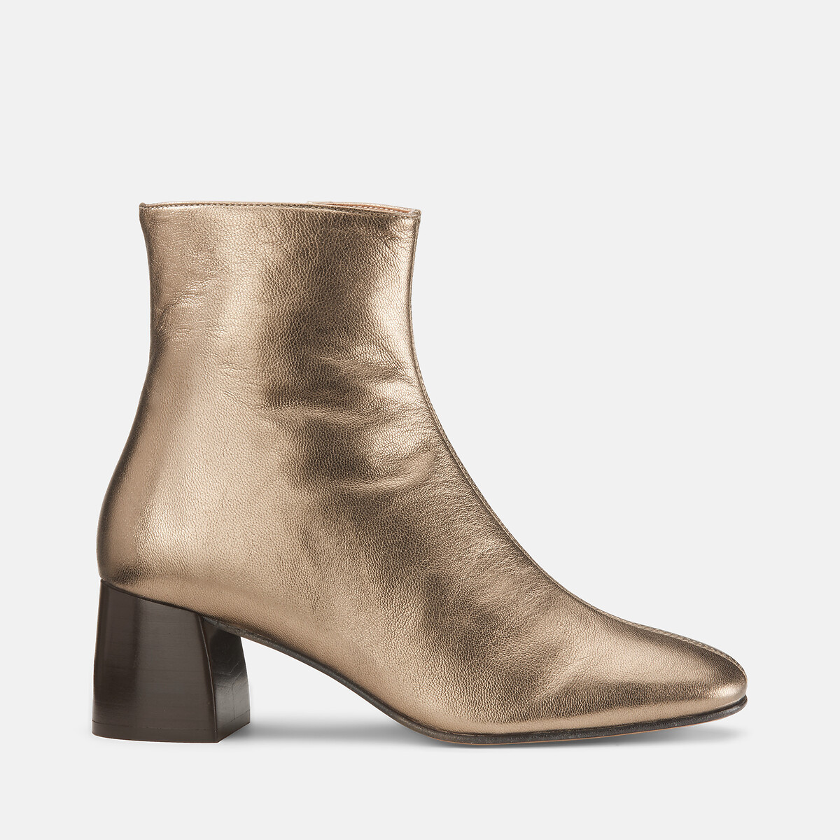 Boots en cuir talon large doré, LA REDOUTE COLLECTIONS