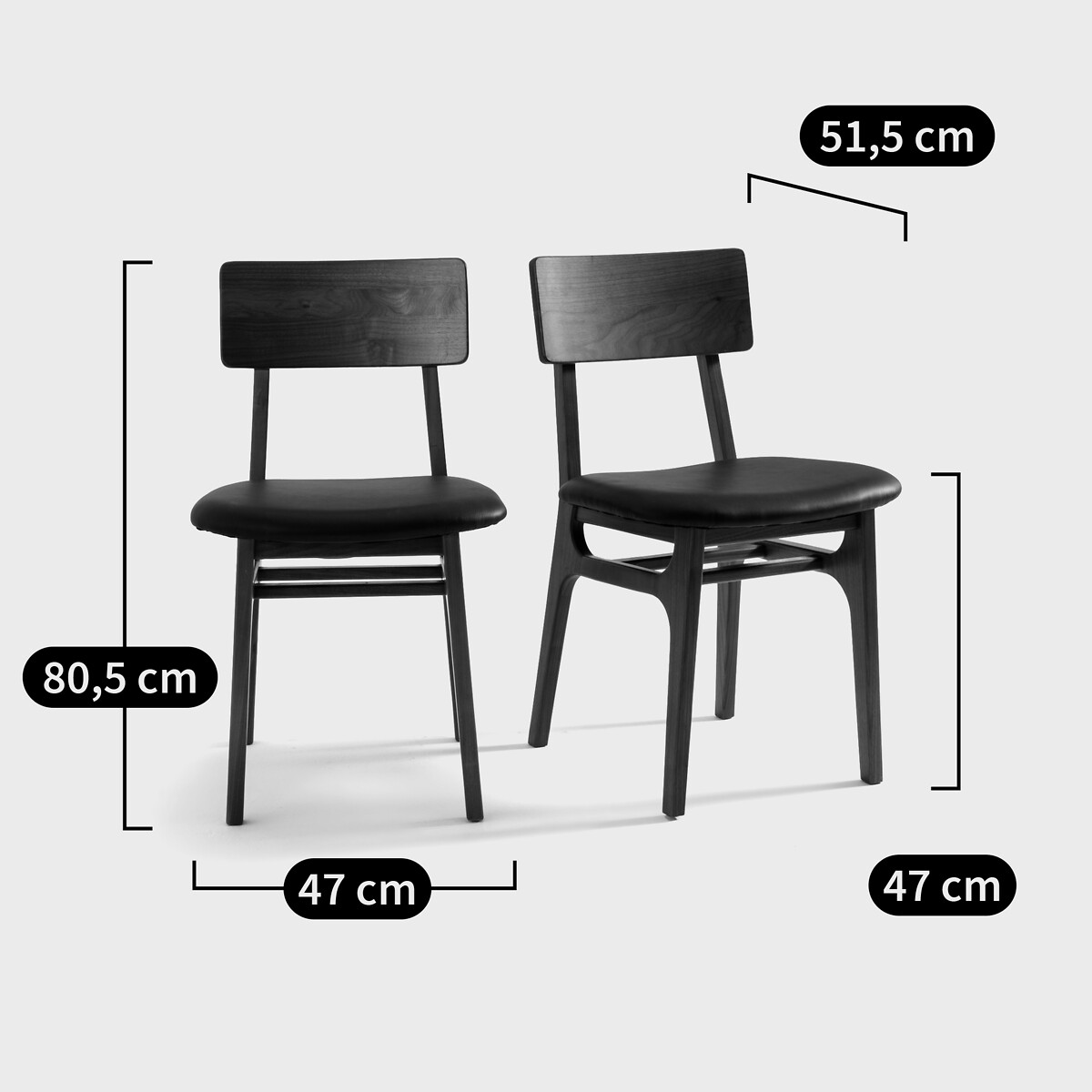 Set van 2 stoelen in notenhout en leer, Larsen notenhout, LA REDOUTE INTERIEURS