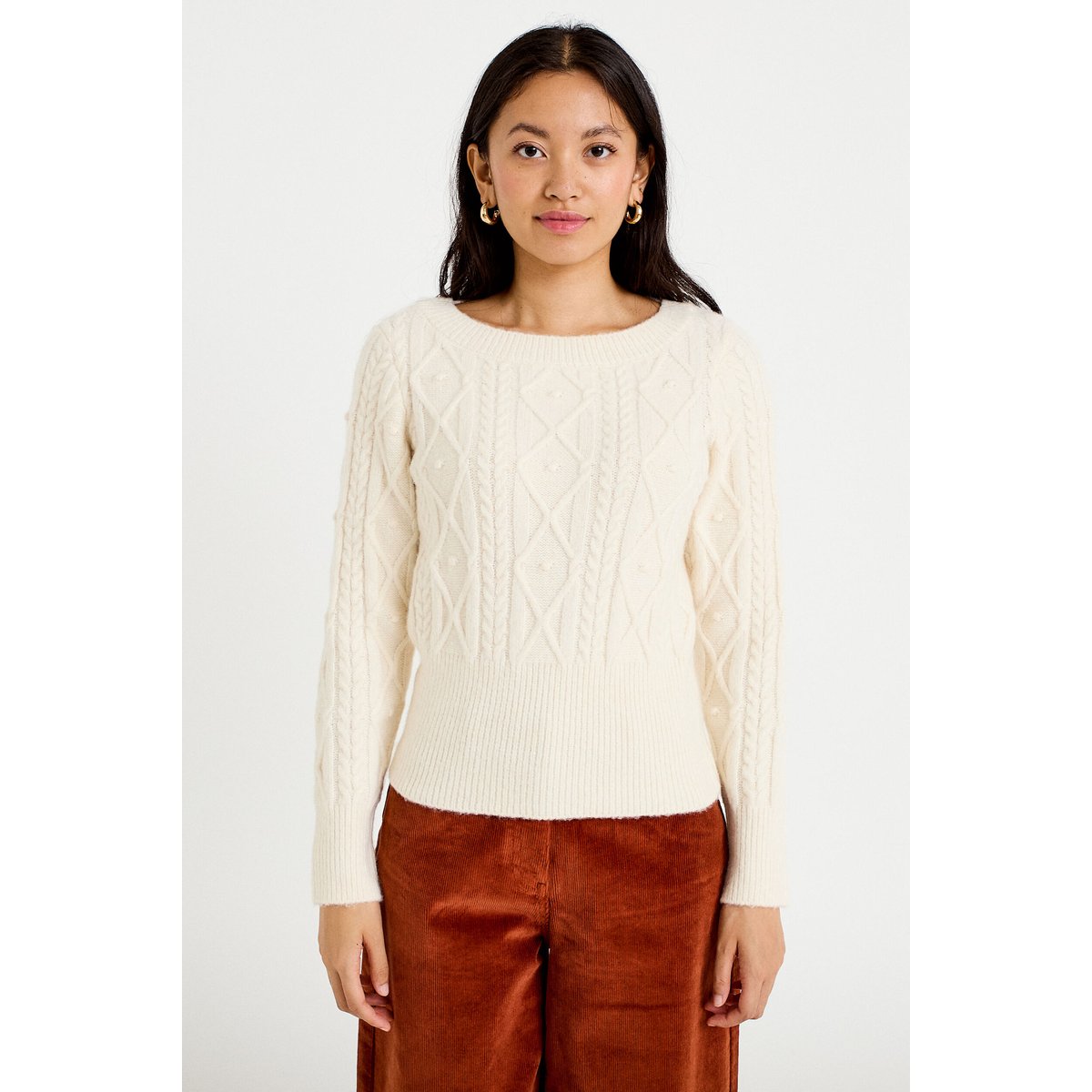 Pull col bateau manches longues ivoire, CACHE CACHE