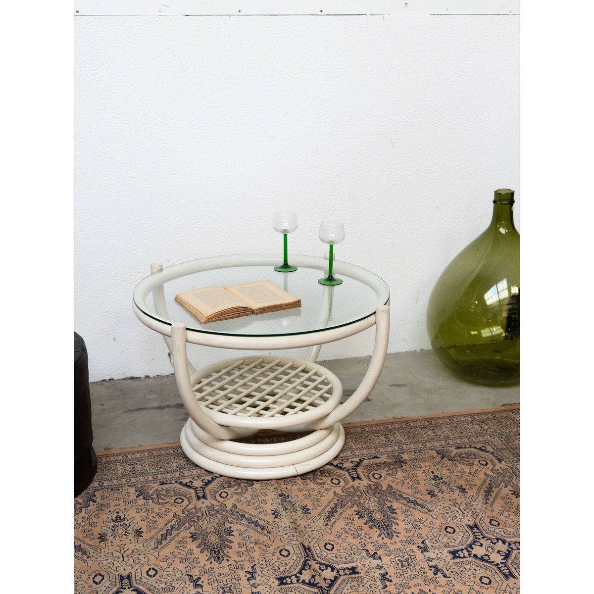 Table basse en rotin Léonie N°942 - Bon état blanc, DEBONGOUT