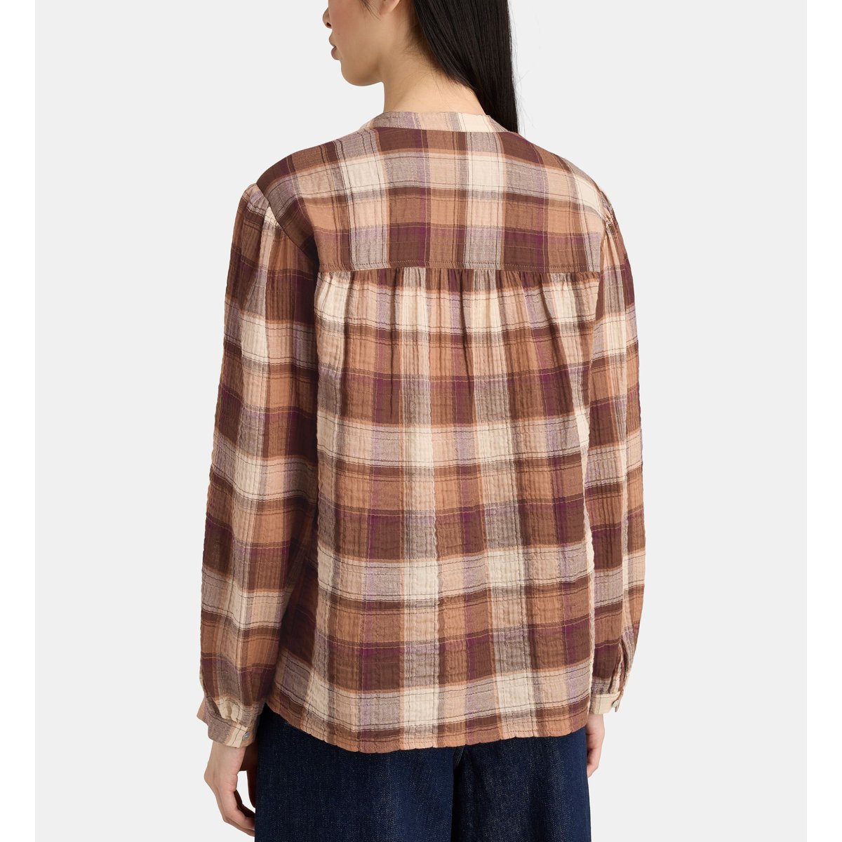 Blouse confort olone à carreaux coton bio marron et rouge, JODHPUR