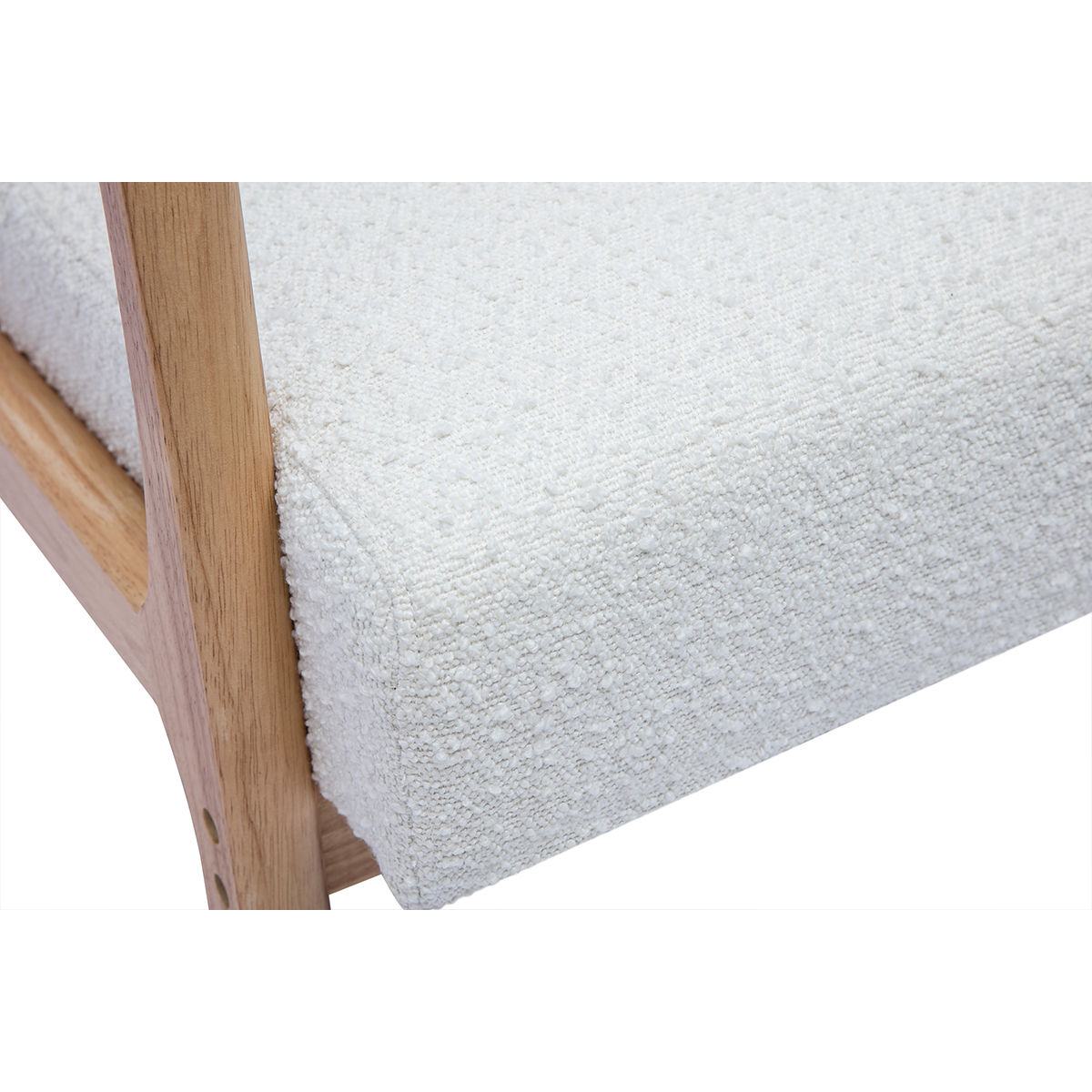 Fauteuil scandinave en tissu effet laine bouclée blanc et bois clair massif DERRY blanc, MILIBOO