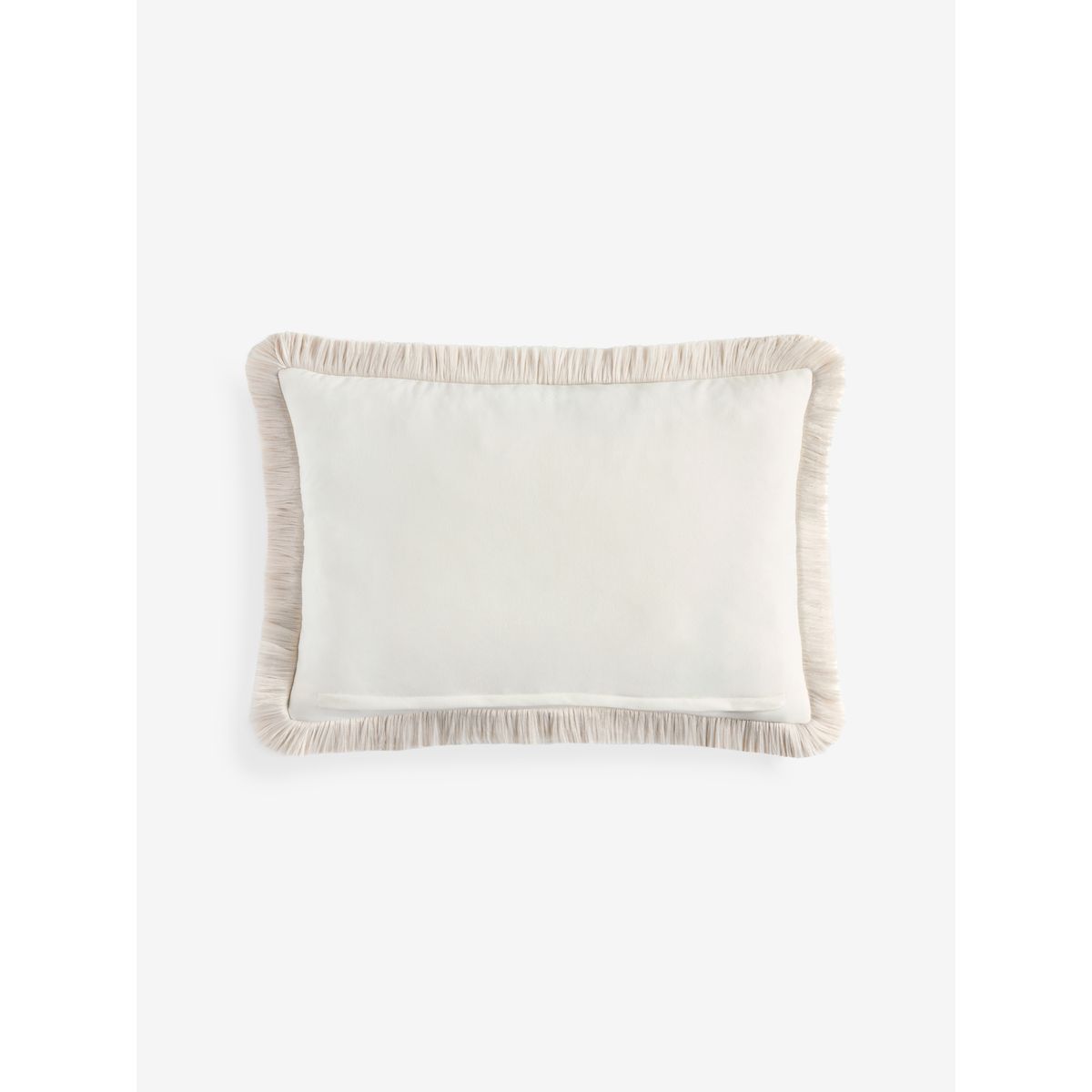 Coussin en chenille et velours à franges naturel moyen, NEXT