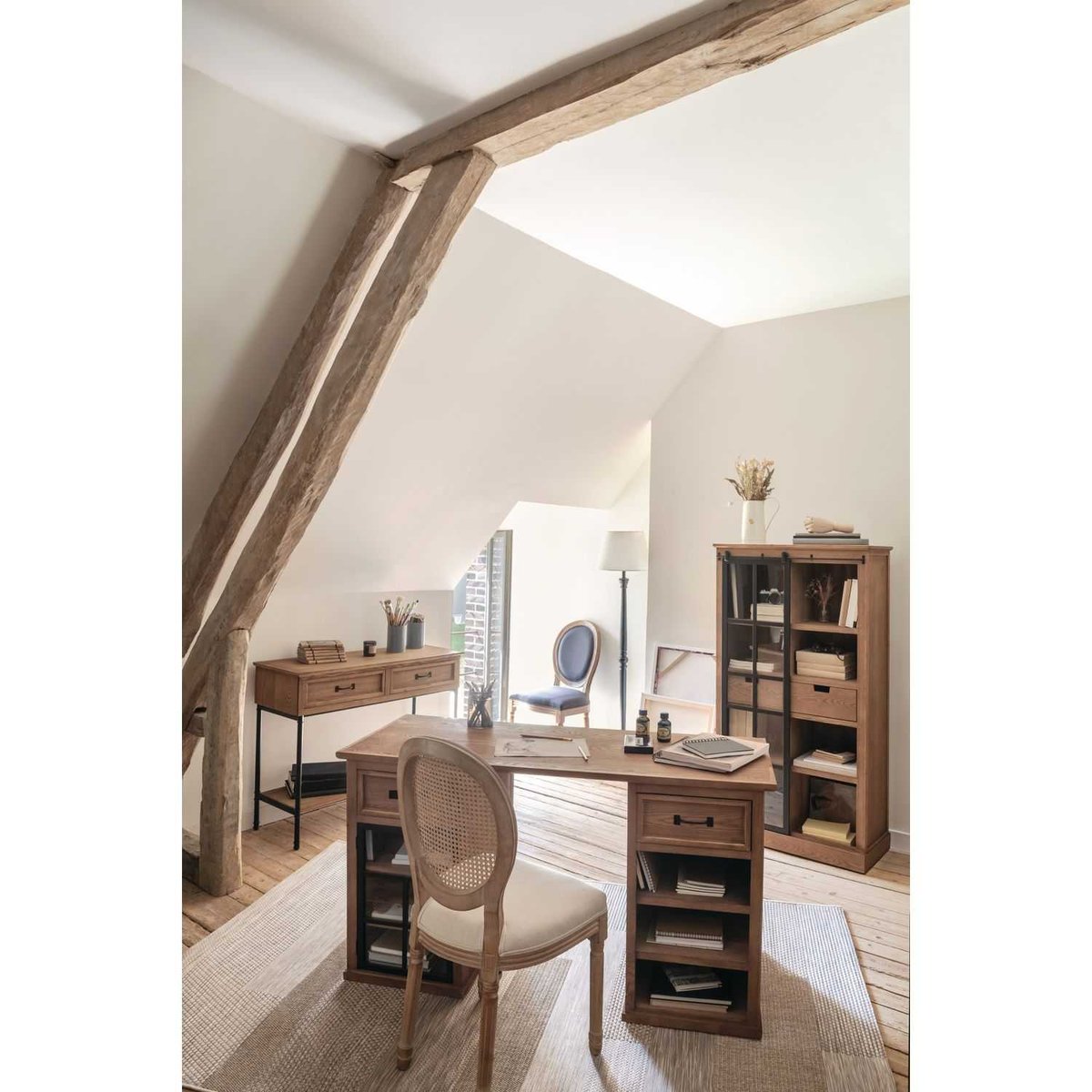 Bibliothèque 1 tiroir et 1 porte coulissante DANIK marron, ATMOSPHERA