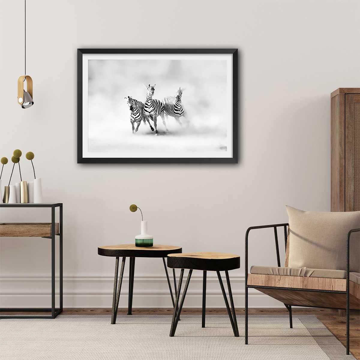 Affiche animaux racing stripes affiche + cadre en bois - noir, HEXOA