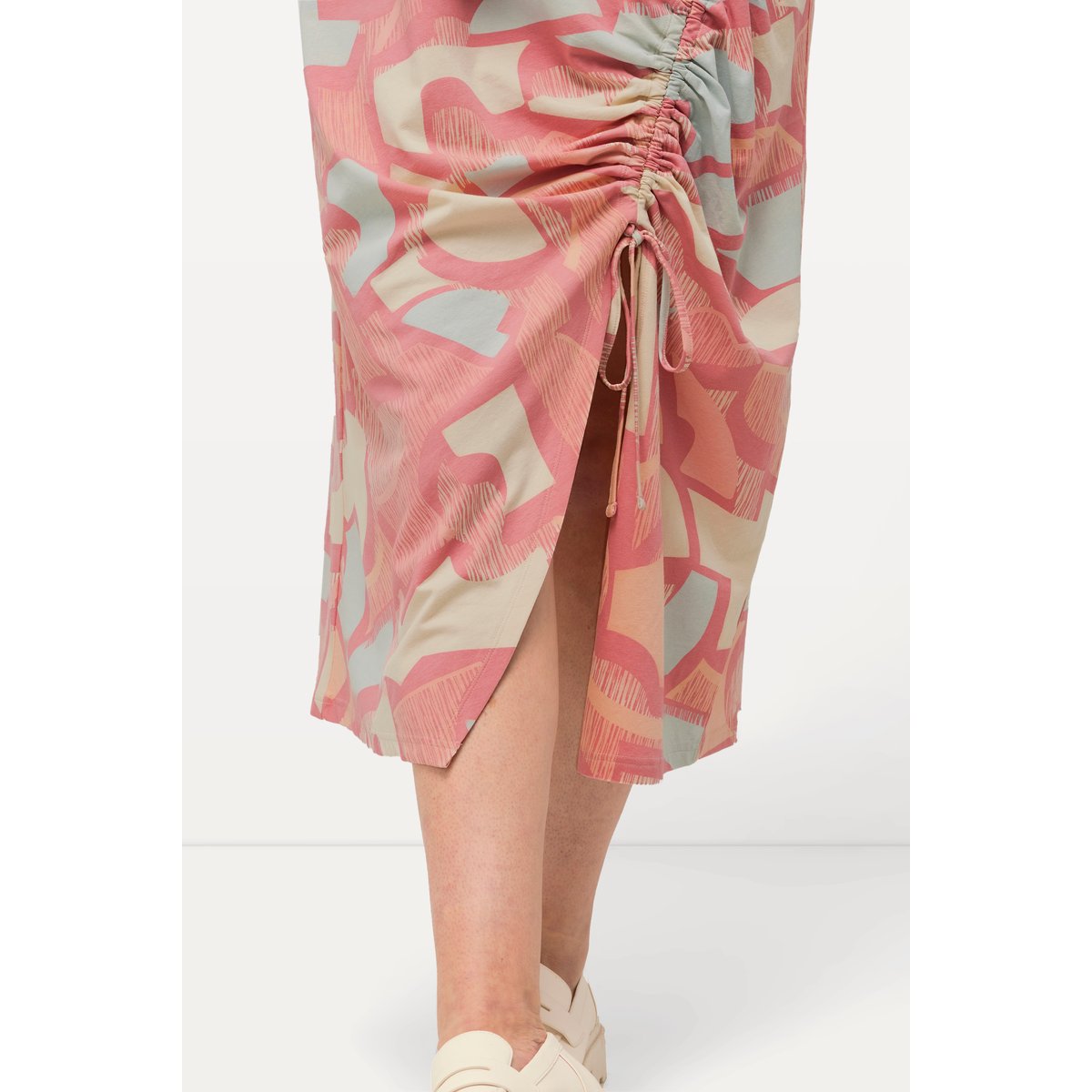 Robe maxi, ruban à froncer, col V vieux rose tendre, ULLA POPKEN