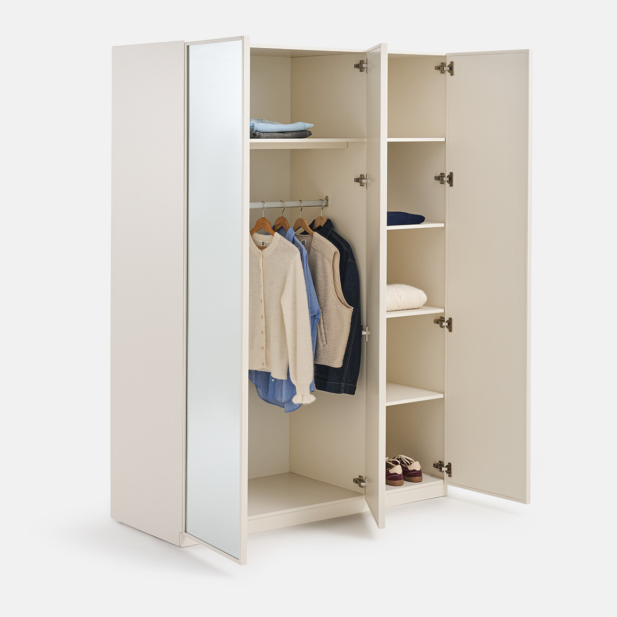 3-deurs kledingkast, 1 met spiegel, garderobe en linnenkast, PARRO keikleur, LA REDOUTE INTERIEURS