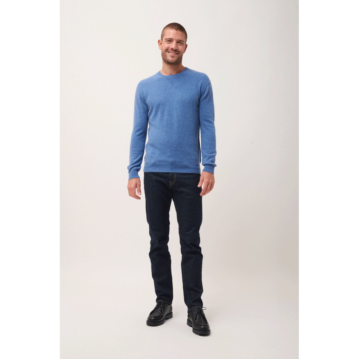 Pull Col Rond Bleu Denim Noe bleu denim, JUST CASHMERE